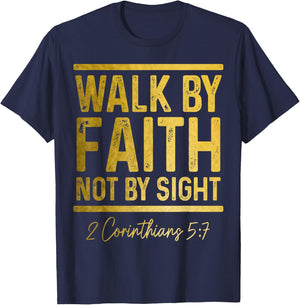 Bible Verse Walk Faith Not By Sight Christian Pastor T-Shirt - T-Shirt | Navy