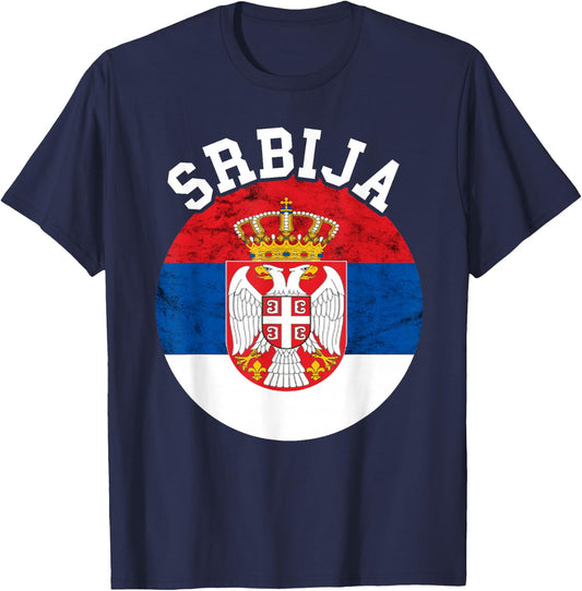 Srbija Serbia Serbian Flag Serbian Roots Serbian Pride T-Shirt - T-Shirt | Navy