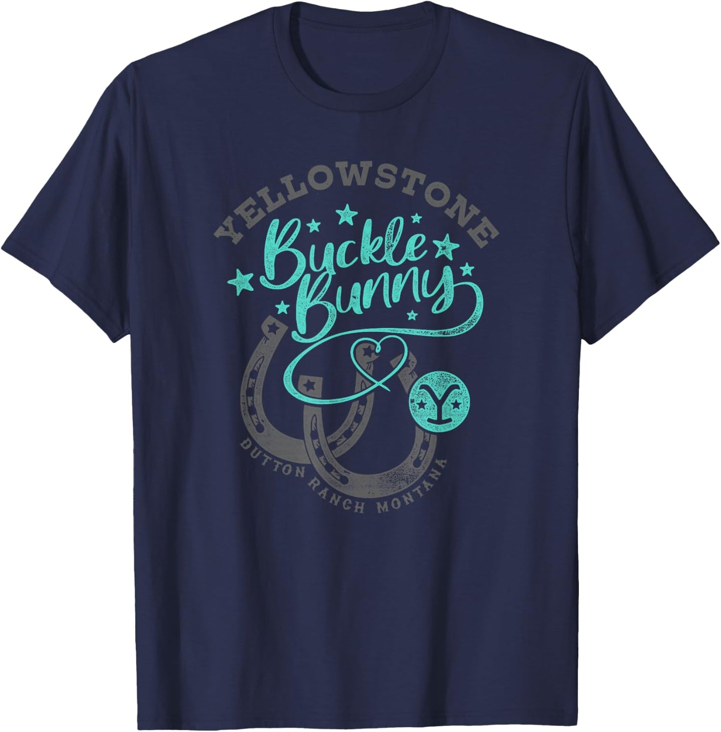 Yellowstone Dutton Ranch Buckle Bunny Western Logo T-Shirt - T-Shirt | Navy