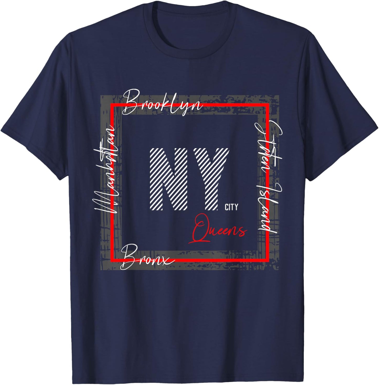 NY Brooklyn Staten Island Manhattan Bronx Queens T-Shirt - T-Shirt | Navy