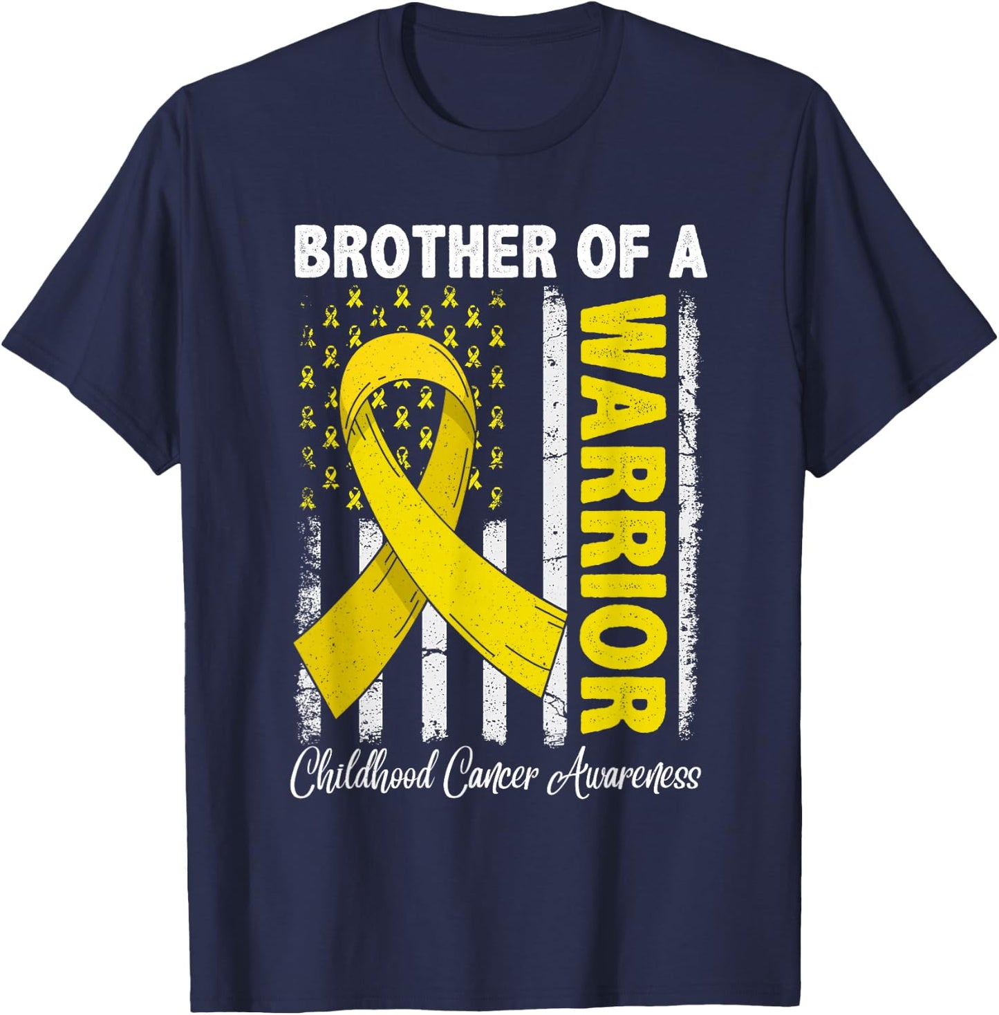 Brother Of A Warrior Childhood Cancer Awareness USA Flag T-Shirt - T-Shirt | Navy