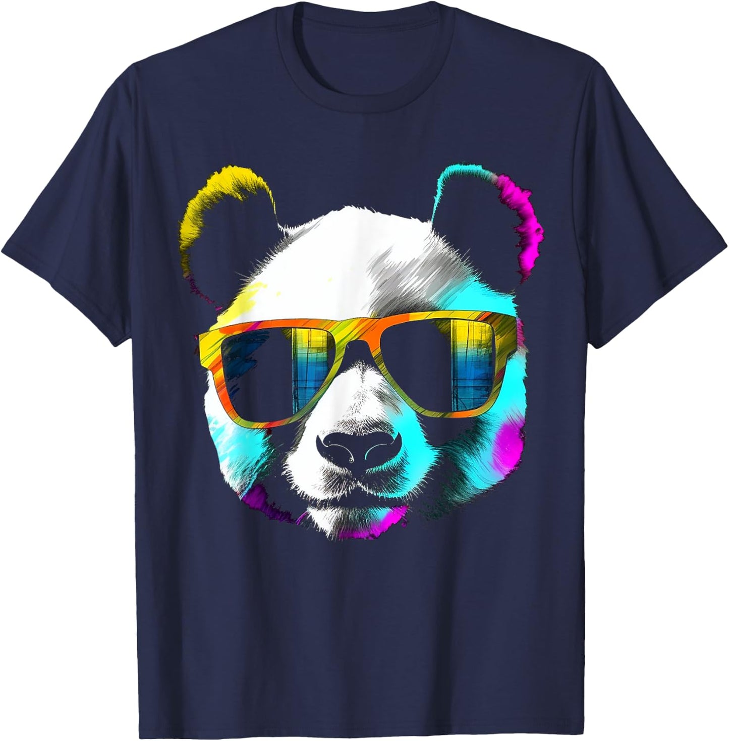 Panda Sunglasses Artwork | Animal Motif Panda T-Shirt - T-Shirt | Navy