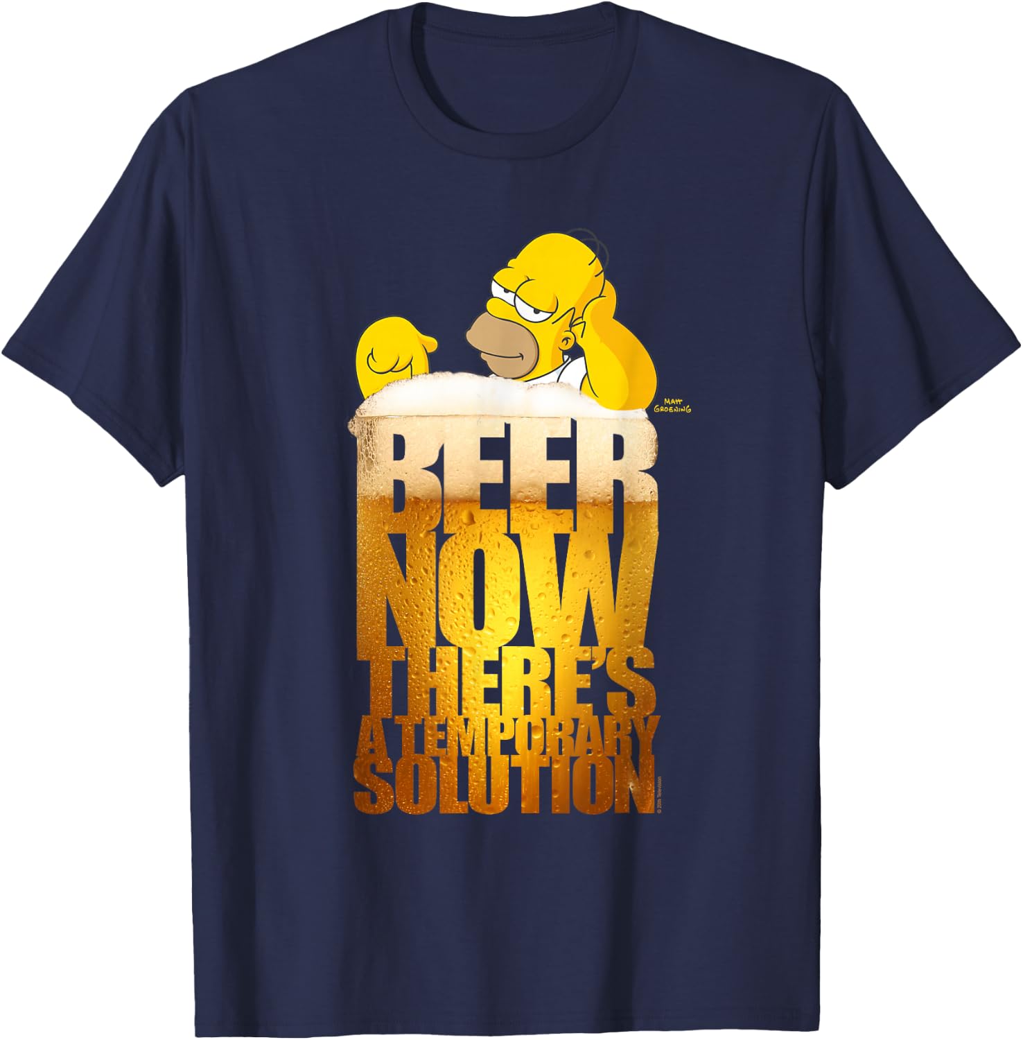 The Simpsons Homer Simpson Beer There's a Temporary Solution T-Shirt - T-Shirt | Navy