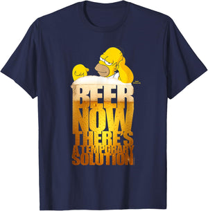 The Simpsons Homer Simpson Beer There's a Temporary Solution T-Shirt - T-Shirt | Navy