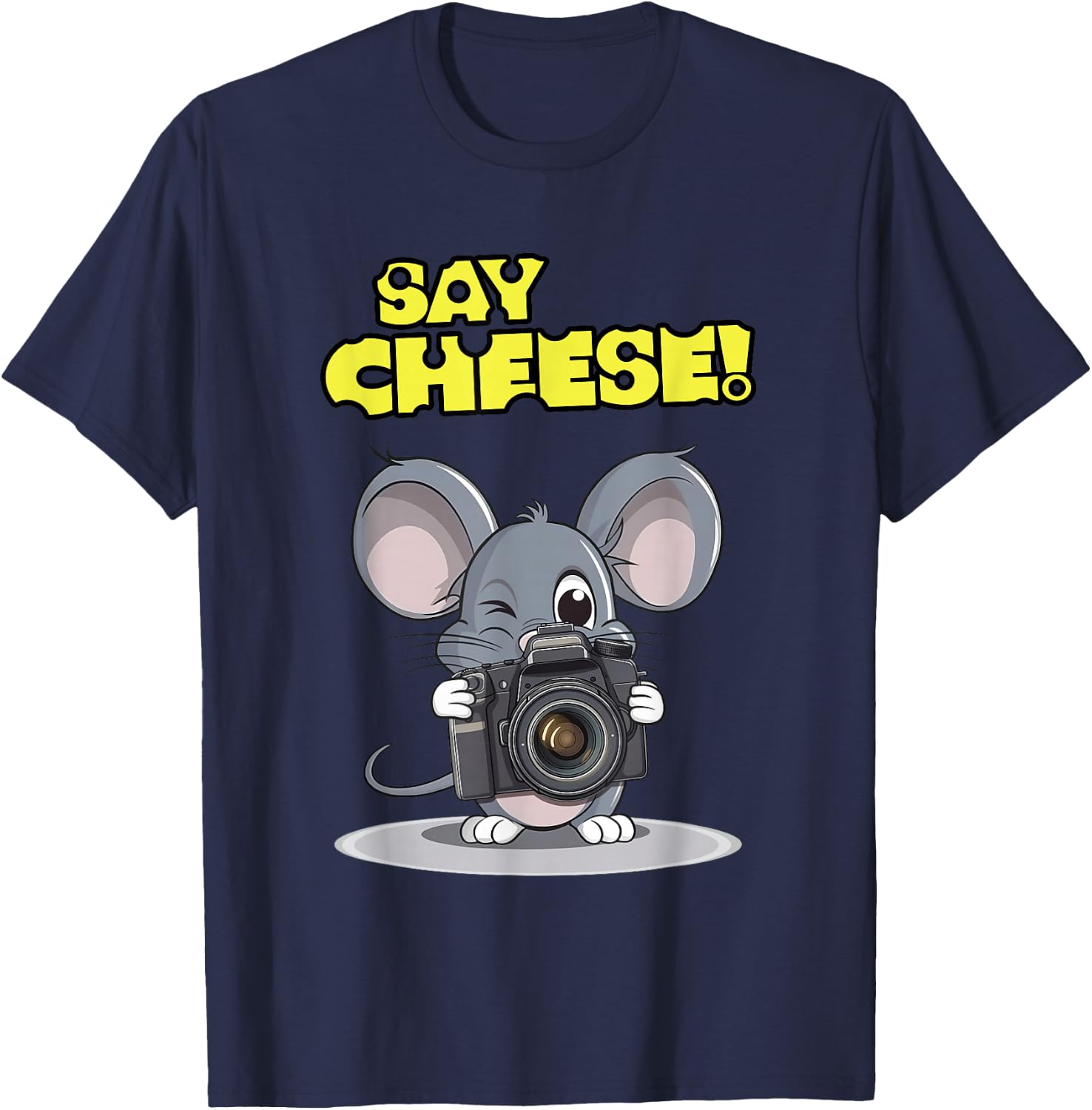 Say Cheese Funny Mouse Photographer Photo Camera Humor T-Shirt - T-Shirt | Navy