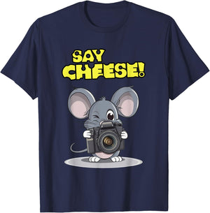 Say Cheese Funny Mouse Photographer Photo Camera Humor T-Shirt - T-Shirt | Navy