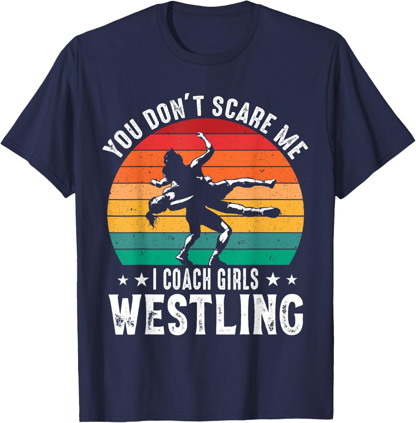 Girls Scholastic Wrestling Coach Folkstyle Wrestling Retro T-Shirt - T-Shirt | Navy