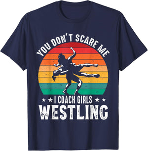 Girls Scholastic Wrestling Coach Folkstyle Wrestling Retro T-Shirt - T-Shirt | Navy