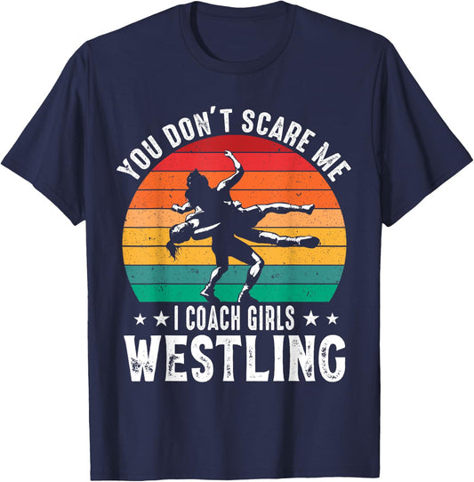 Girls Scholastic Wrestling Coach Folkstyle Wrestling Retro T-Shirt - T-Shirt | Navy