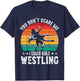 Girls Scholastic Wrestling Coach Folkstyle Wrestling Retro T-Shirt - T-Shirt | Navy