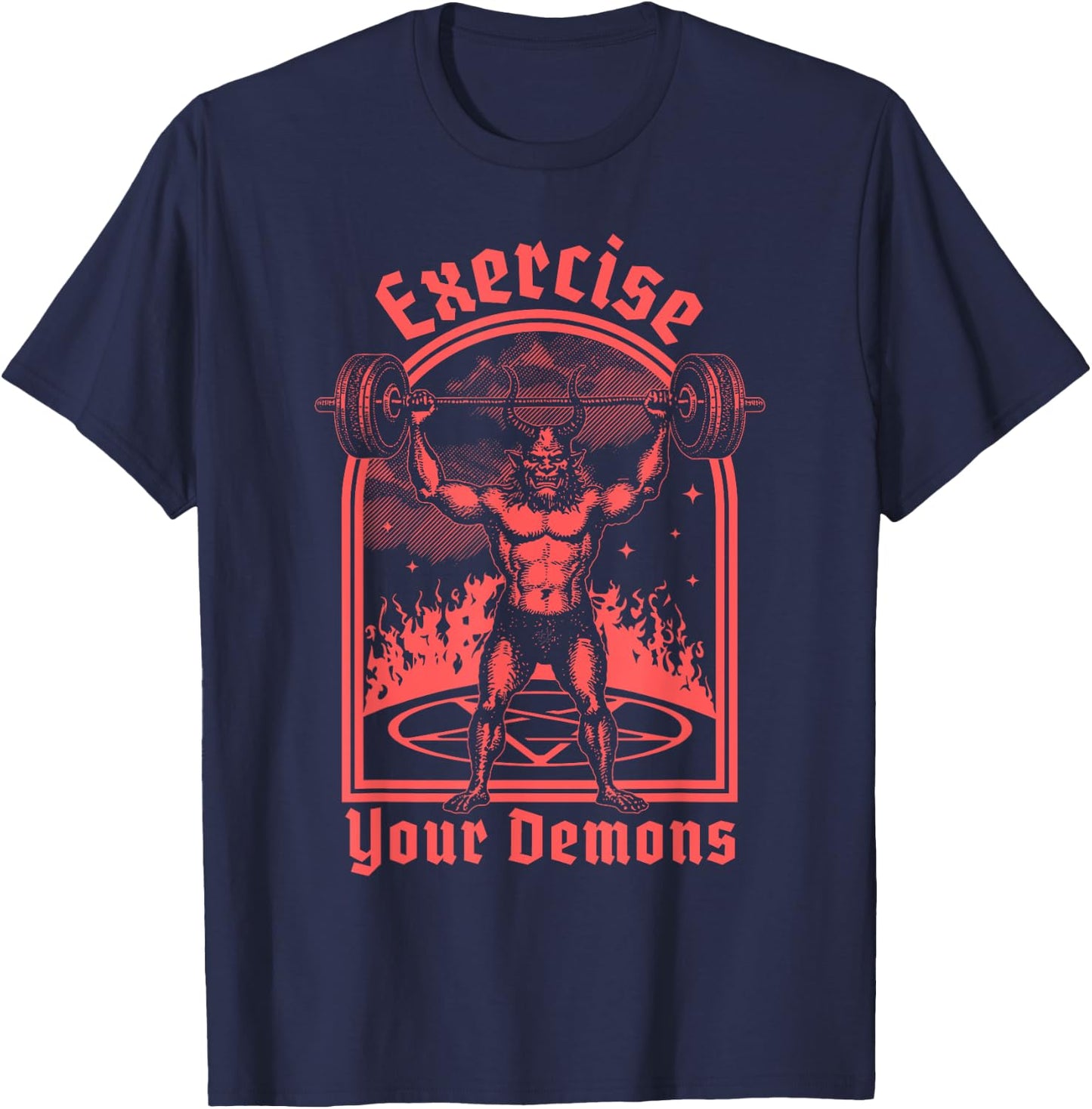 Exercise Your Demons - Satanic Baphomet Satan Funny Workout T-Shirt - T-Shirt | Navy