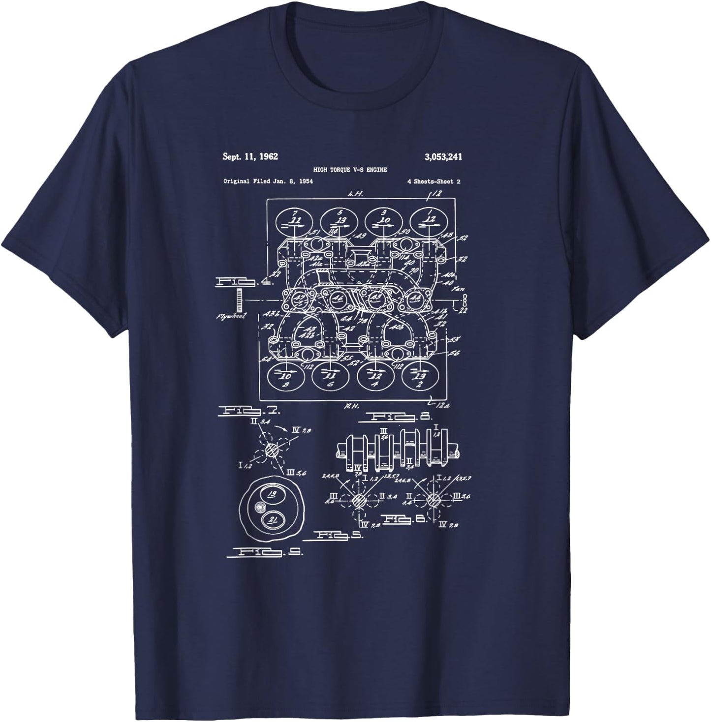 Vintage Engine Block Blueprint Diagram – Men's Car Graphic T-Shirt - T-Shirt | Navy