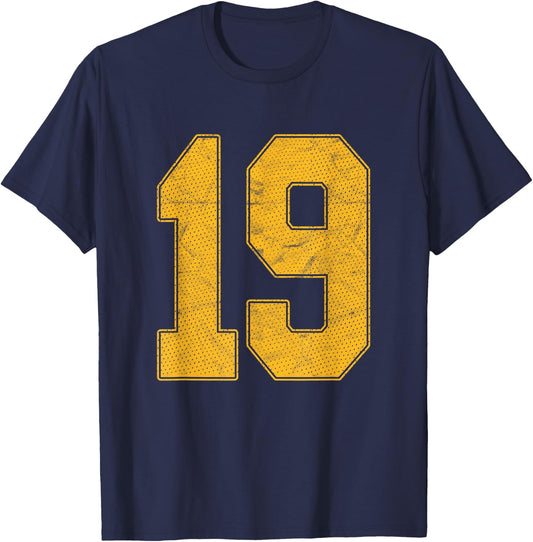 Number 19 Numbered Uniform Sports Team Jersey 19th Birthday T-Shirt - T-Shirt | Navy