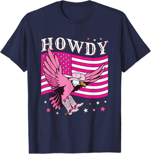 Howdy Cowboy Hat Boots Eagle Funny Pink American Flag Women T-Shirt - T-Shirt | Navy