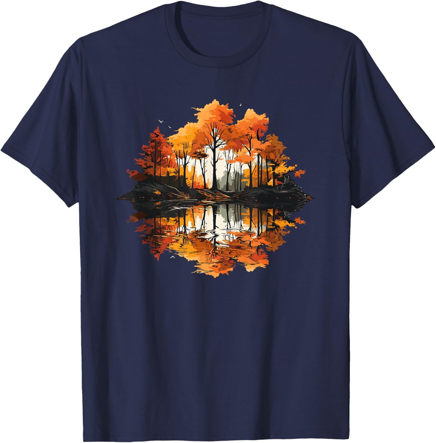 Nature Reflection Forest Trees Outdoor Wildlife T-Shirt - T-Shirt | Navy