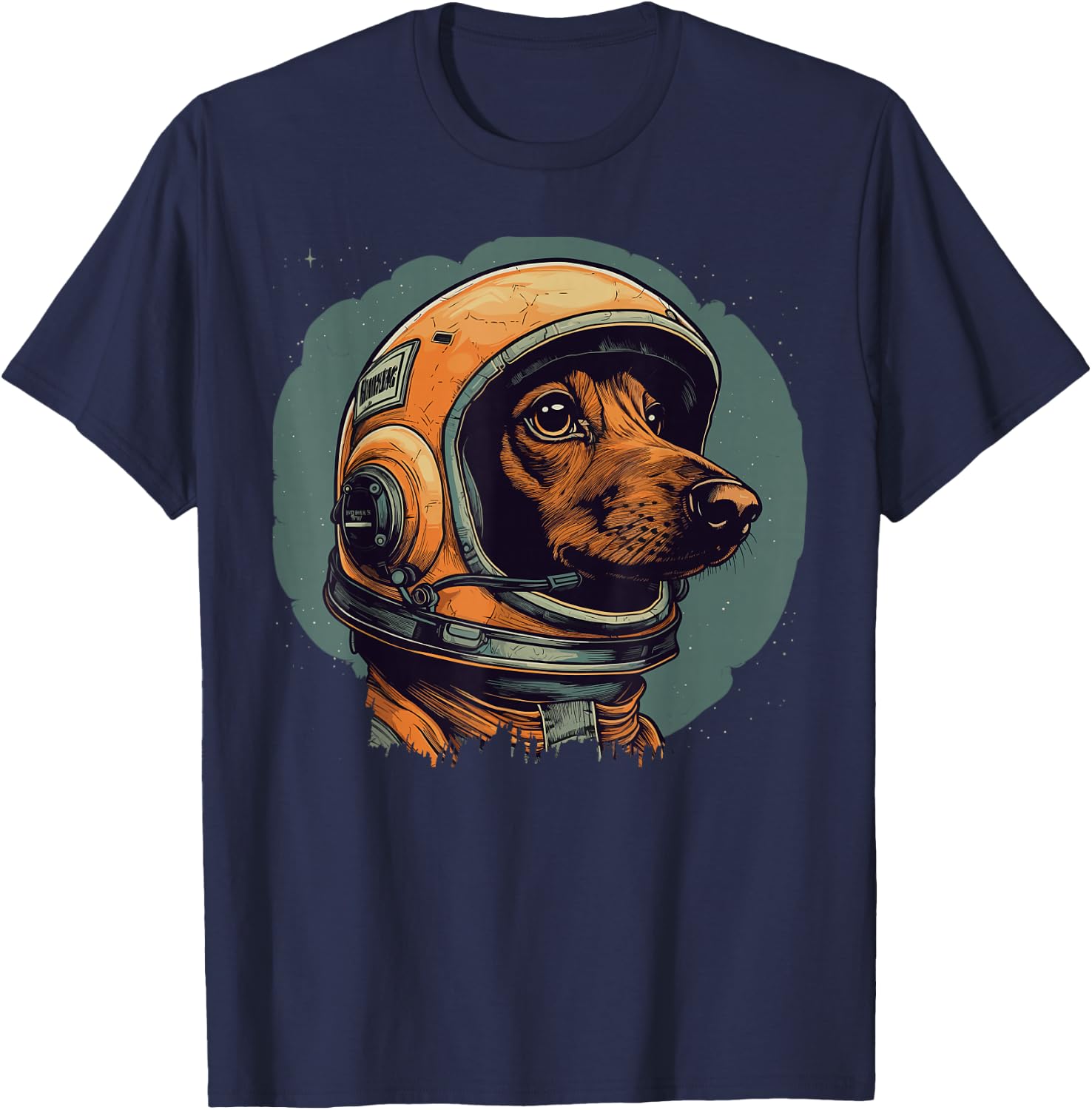 Vintage Dachshund Wiener Astronaut Dog In Space Helmet Suite T-Shirt - T-Shirt | Navy