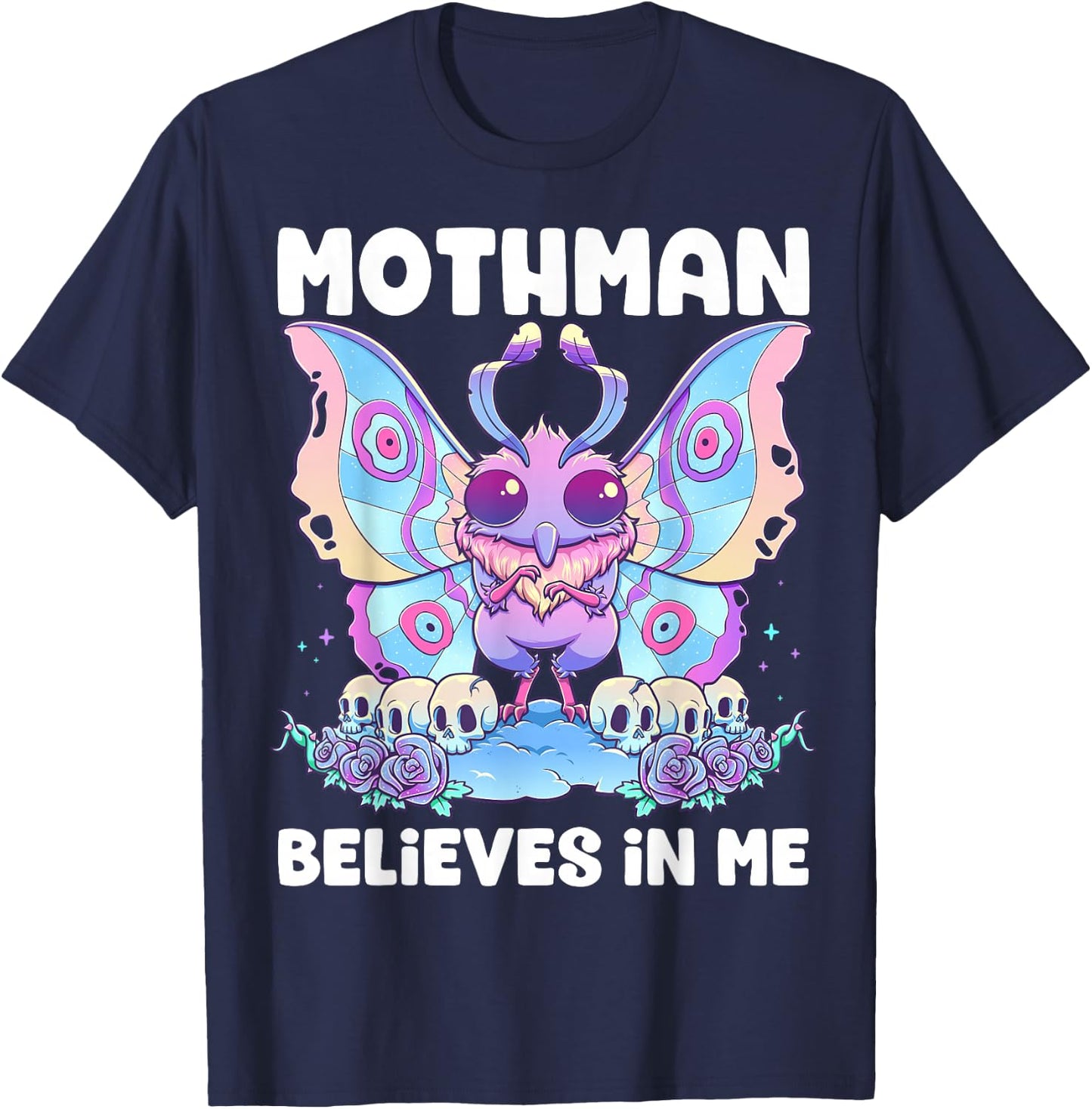 Pastel Goth Mothman Believes In Me Gothic Cryptid Wicca T-Shirt - T-Shirt | Navy