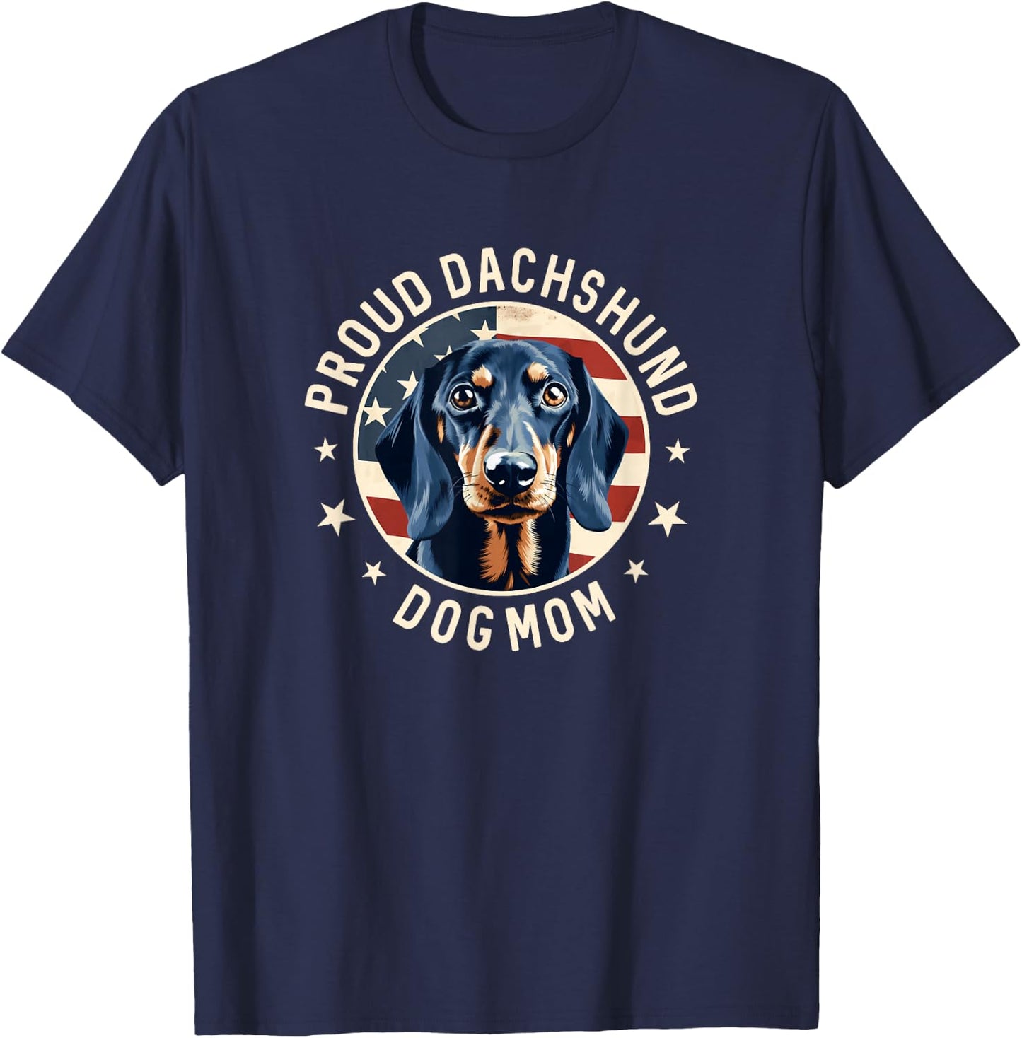 Proud Dachshund Mom American Flag, Dachshund Dog Mom T-Shirt - T-Shirt | Navy