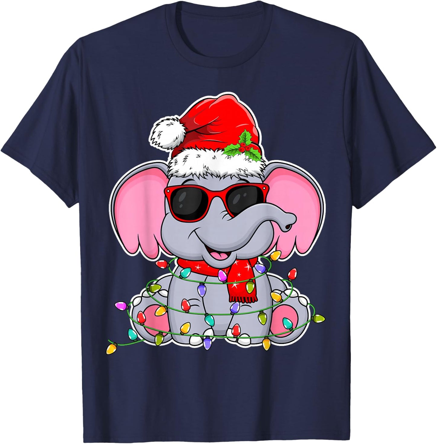 Elephant Wearing Glasses Santa Hat Elephant Lover Christmas T-Shirt - T-Shirt | Navy