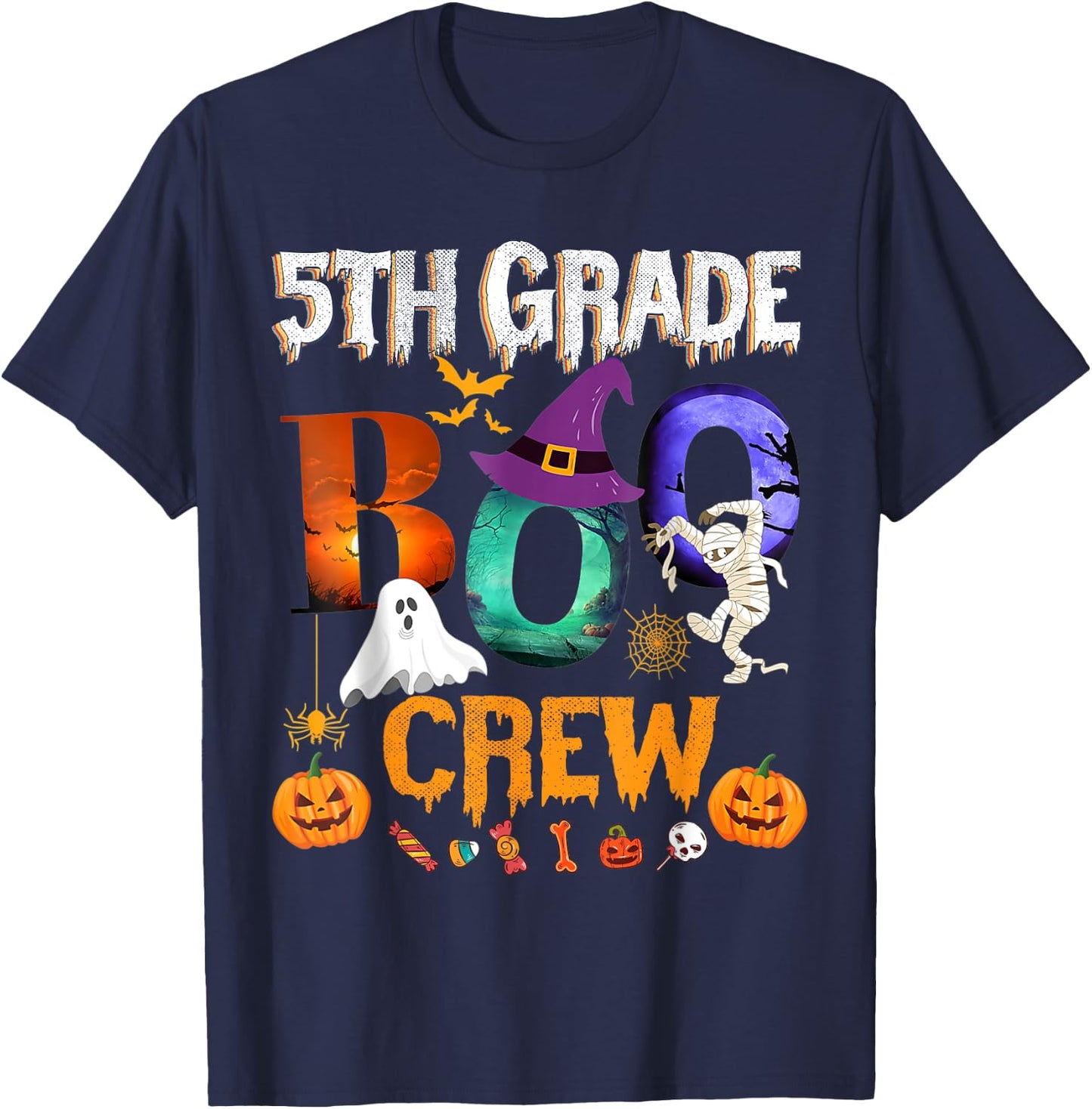 5th Grade Boo Crew Teacher Student Funny Halloween Costume Women Kids T-Shirt - T-Shirt | Navy