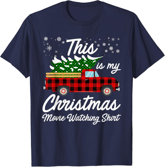 Funny Plaid Christmas This Is My Christmas Movie Watching T-Shirt - T-Shirt | Navy