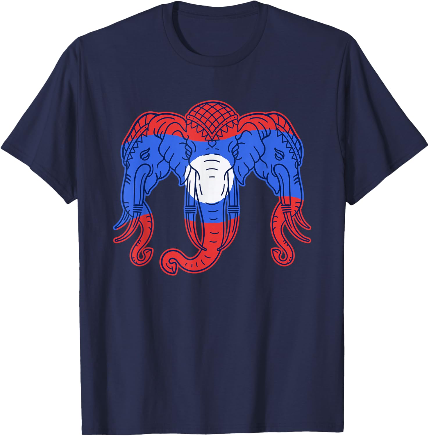 3 Headed Elephant Kingdom of Laos Flag Funny Lao Erawan T-Shirt - T-Shirt | Navy