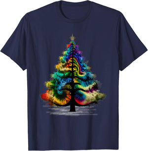 Christmas Tree Tie Dye Colorful Shirt Men Women Cute Tree T-Shirt - T-Shirt | Navy