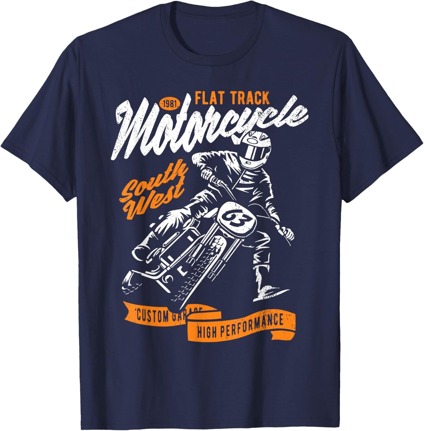 Flat Track Motorcycle Vintage Style Retro Race Design T-Shirt - T-Shirt | Navy