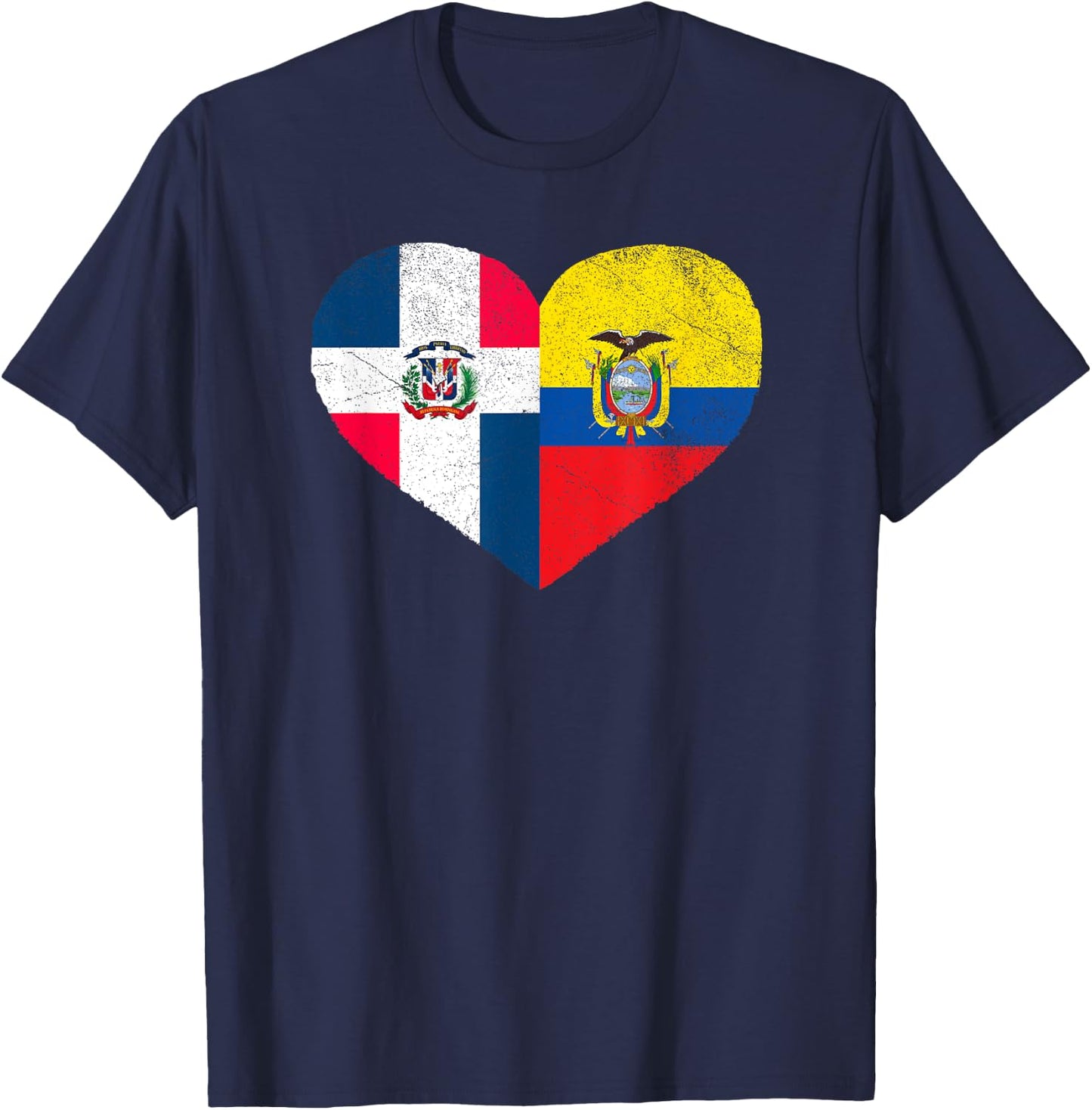 Dominican Ecuadorian Flag Heart Dominican Ecuador T-Shirt - T-Shirt | Navy