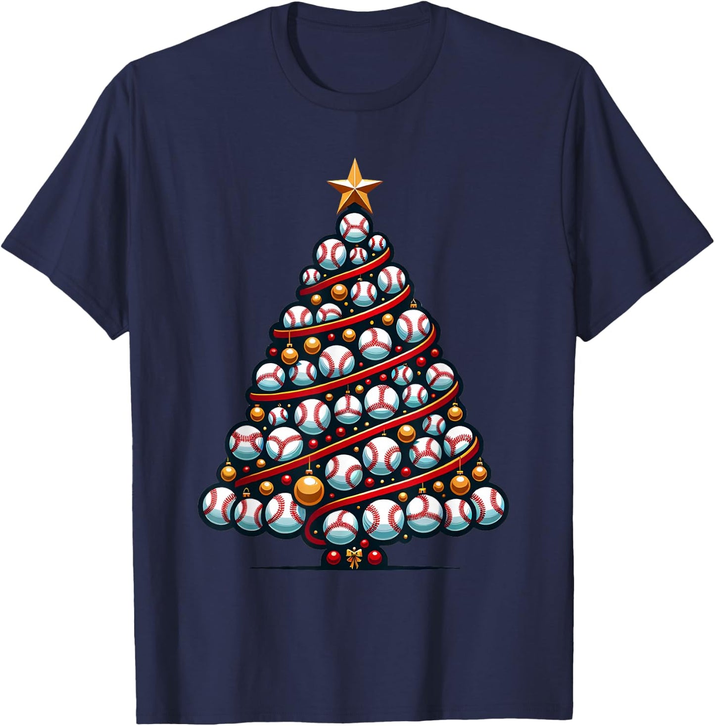 Baseball Christmas Tree For Sports Lovers Player T-Shirt - T-Shirt | Navy