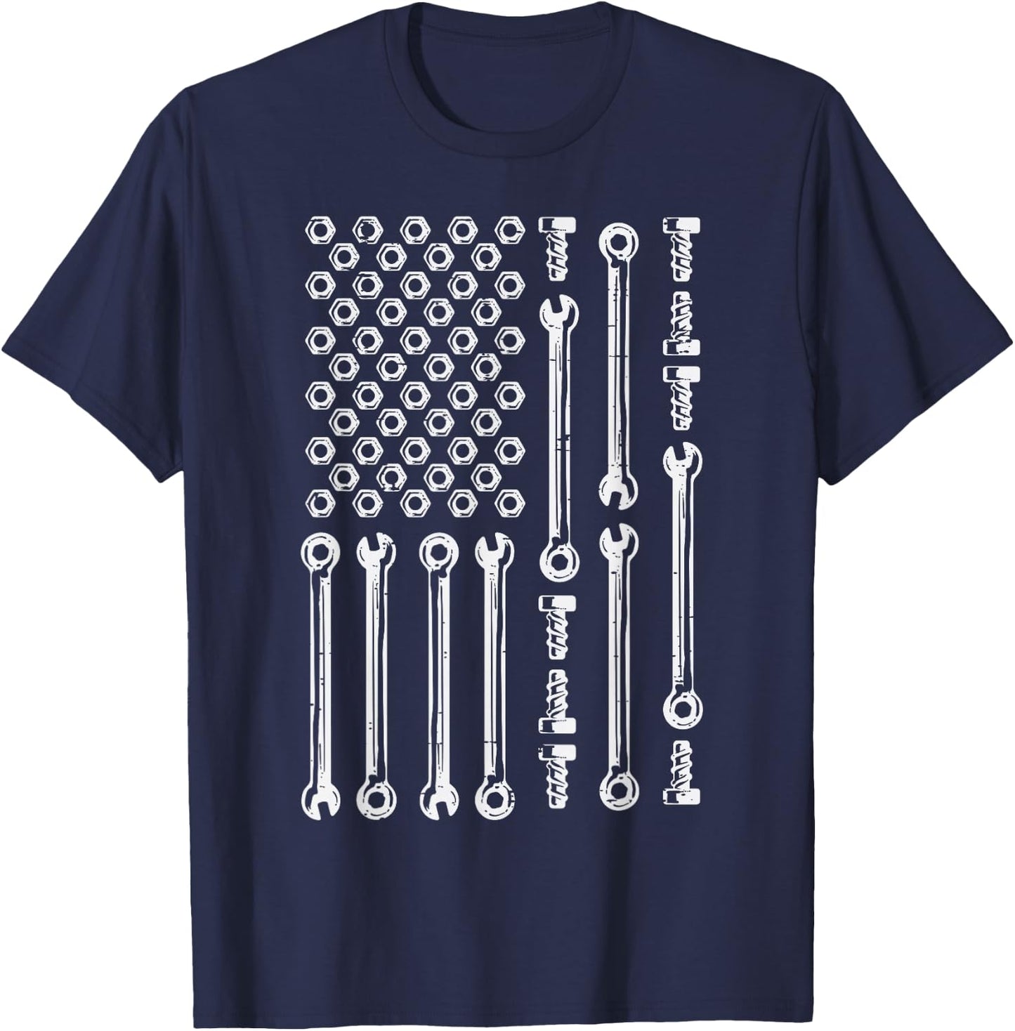 USA Flag Wrenches Car Auto Mechanic Garage Patriotic Men Dad T-Shirt - T-Shirt | Navy