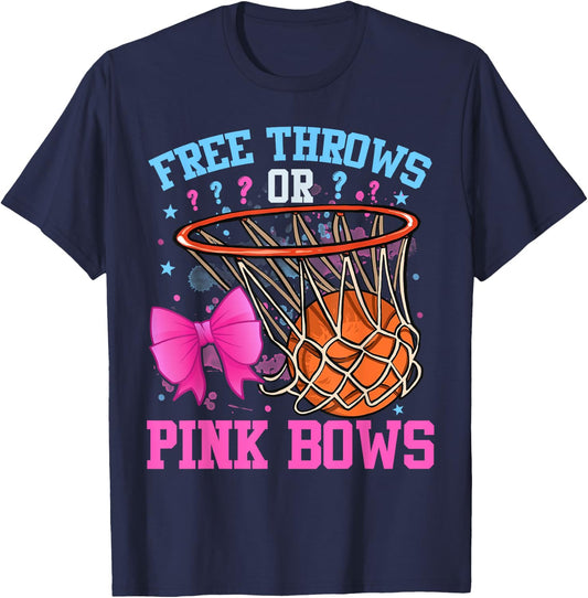 Free Throws or Pink Bows Pregnancy Basketball Pink or Blue T-Shirt - T-Shirt | Navy