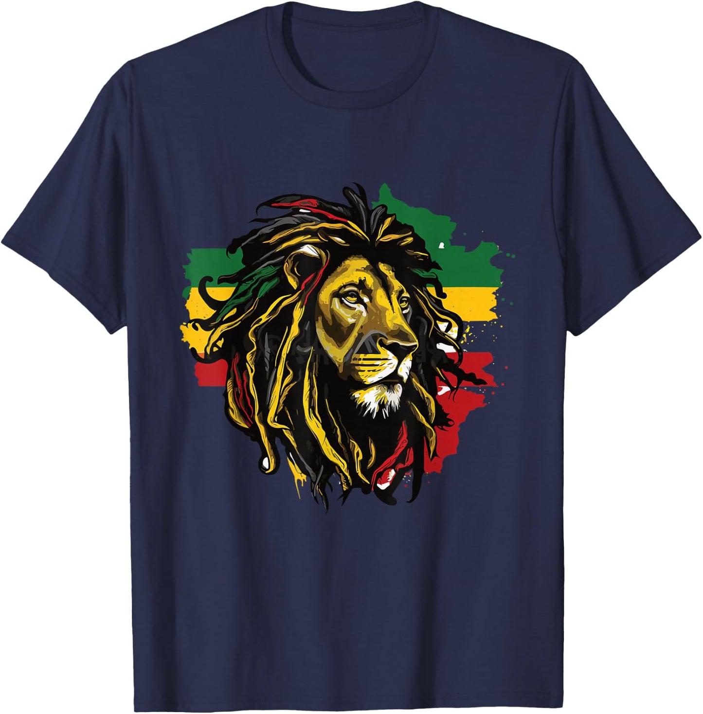 Jamaican Lion Jamaican Rasta Flag Lion Of Judah Reggae Music T-Shirt - T-Shirt | Navy