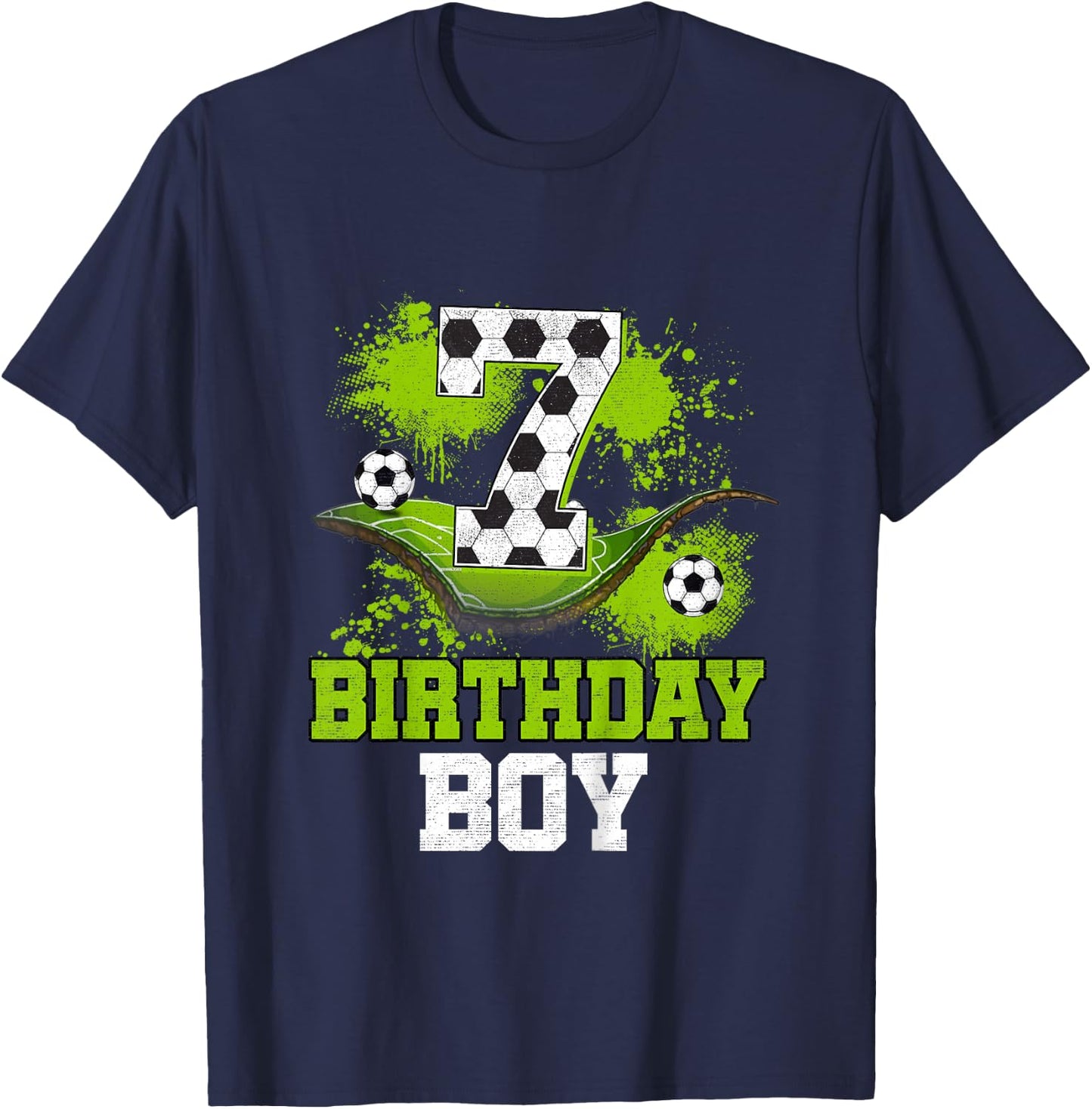 Kids 7th Birthday Boy Kids Soccer Birthday Decorations T-Shirt - T-Shirt | Navy