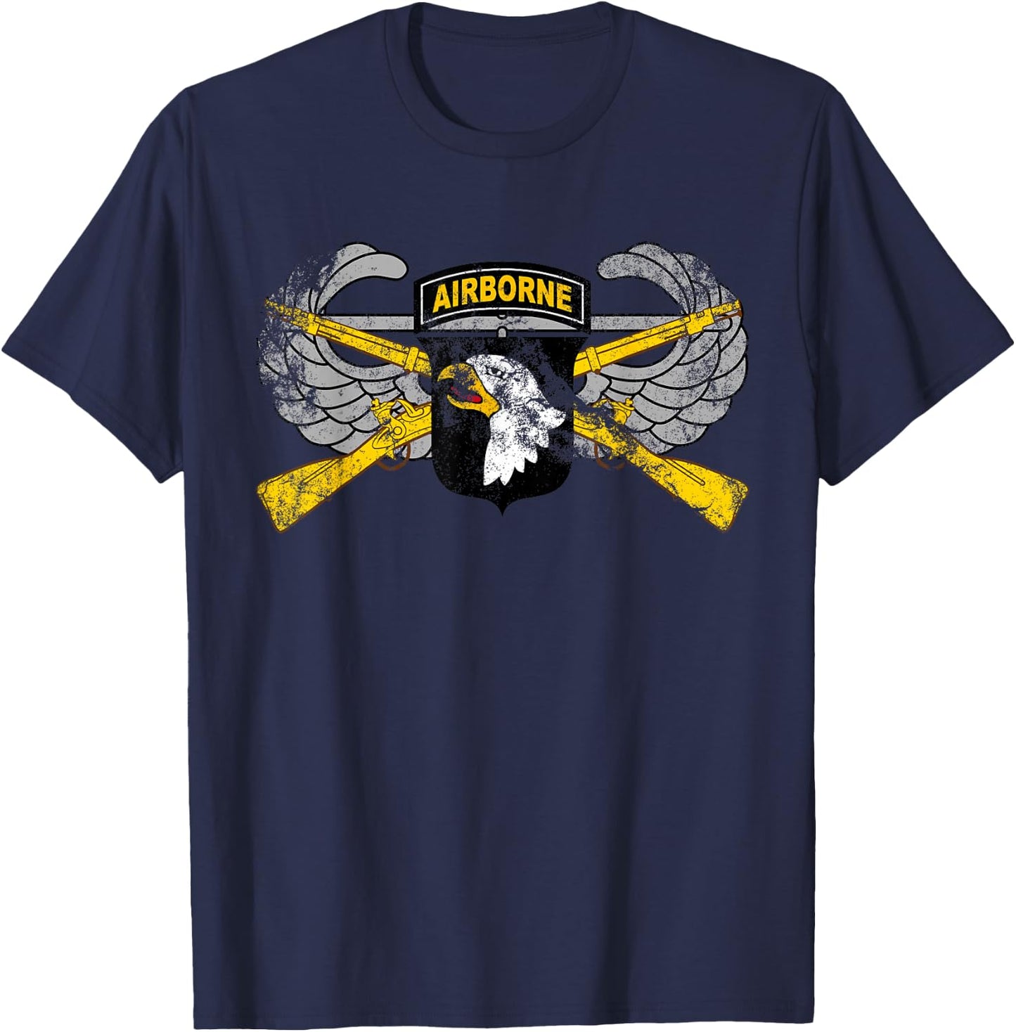 101st Airborne Patch - Infantry Rifles and Air Assault Wings T-Shirt - T-Shirt | Navy