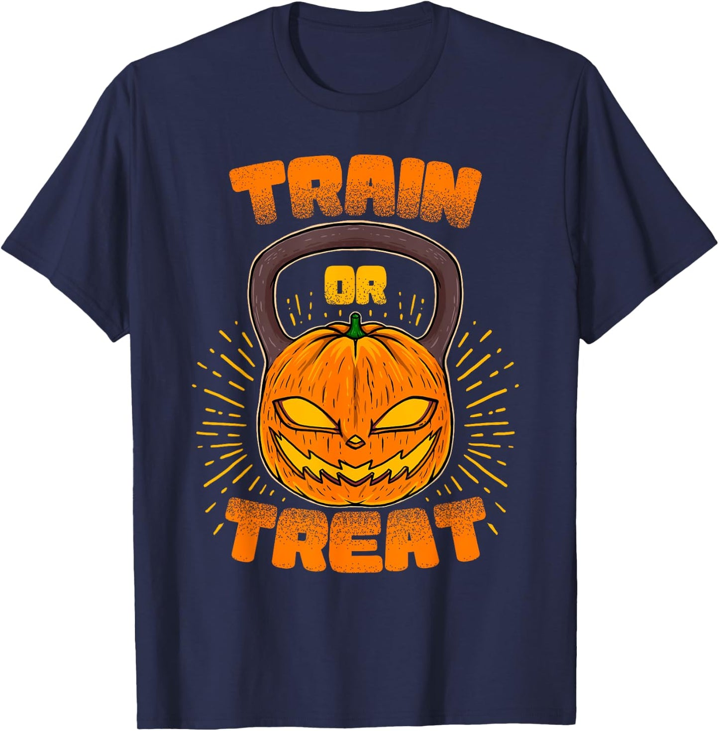 Train or Treat Pumpkin Kettlebell Gym Workout Halloween T-Shirt - T-Shirt | Navy