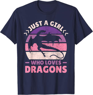 Just A Girl Who Loves Dragons Women Girls Kids Cute Dragon T-Shirt - T-Shirt | Navy