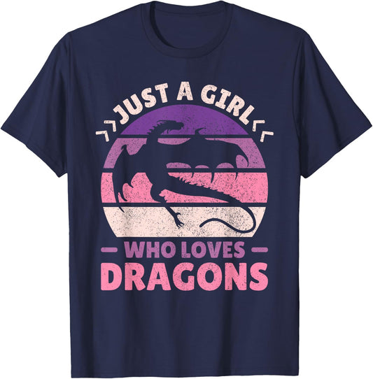 Just A Girl Who Loves Dragons Women Girls Kids Cute Dragon T-Shirt - T-Shirt | Navy
