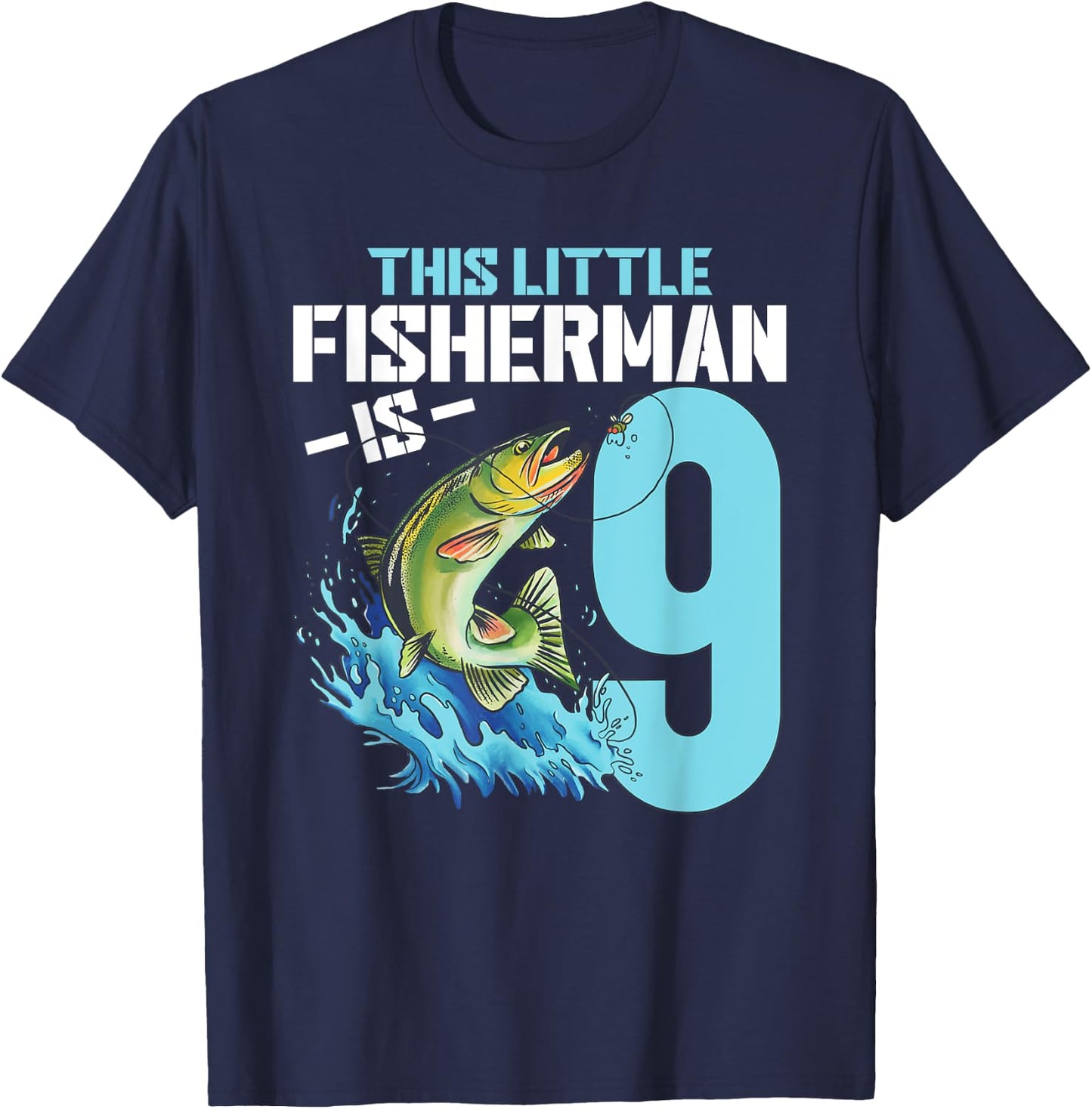 Boys Fishing Birthday Shirt 9 Year Old Boy Fisherman Kids T-Shirt - T-Shirt | Navy