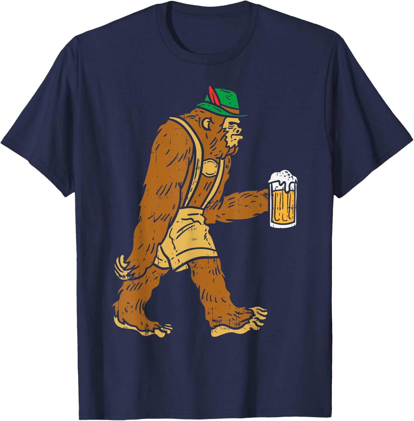 German Bigfoot Sasquatch Beer Lederhose Funny Oktoberfest T-Shirt - T-Shirt | Navy