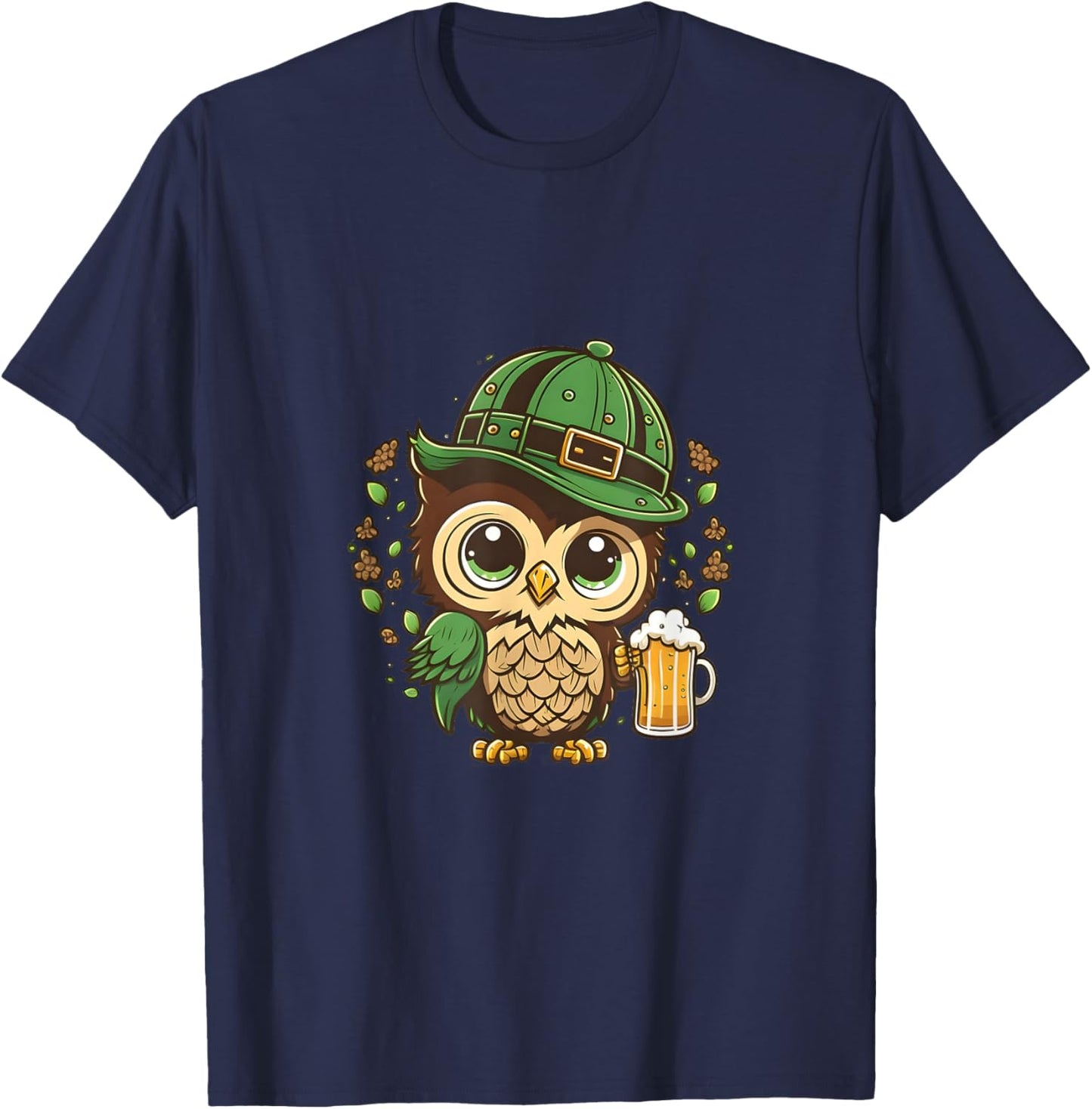Happy St. Patrick's Day Owl Bird Beer St Pat T-Shirt - T-Shirt | Navy