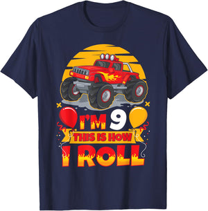 Hot Wheels Birthday I'm 9 This Is How I Roll Monster Truck T-Shirt - T-Shirt | Navy