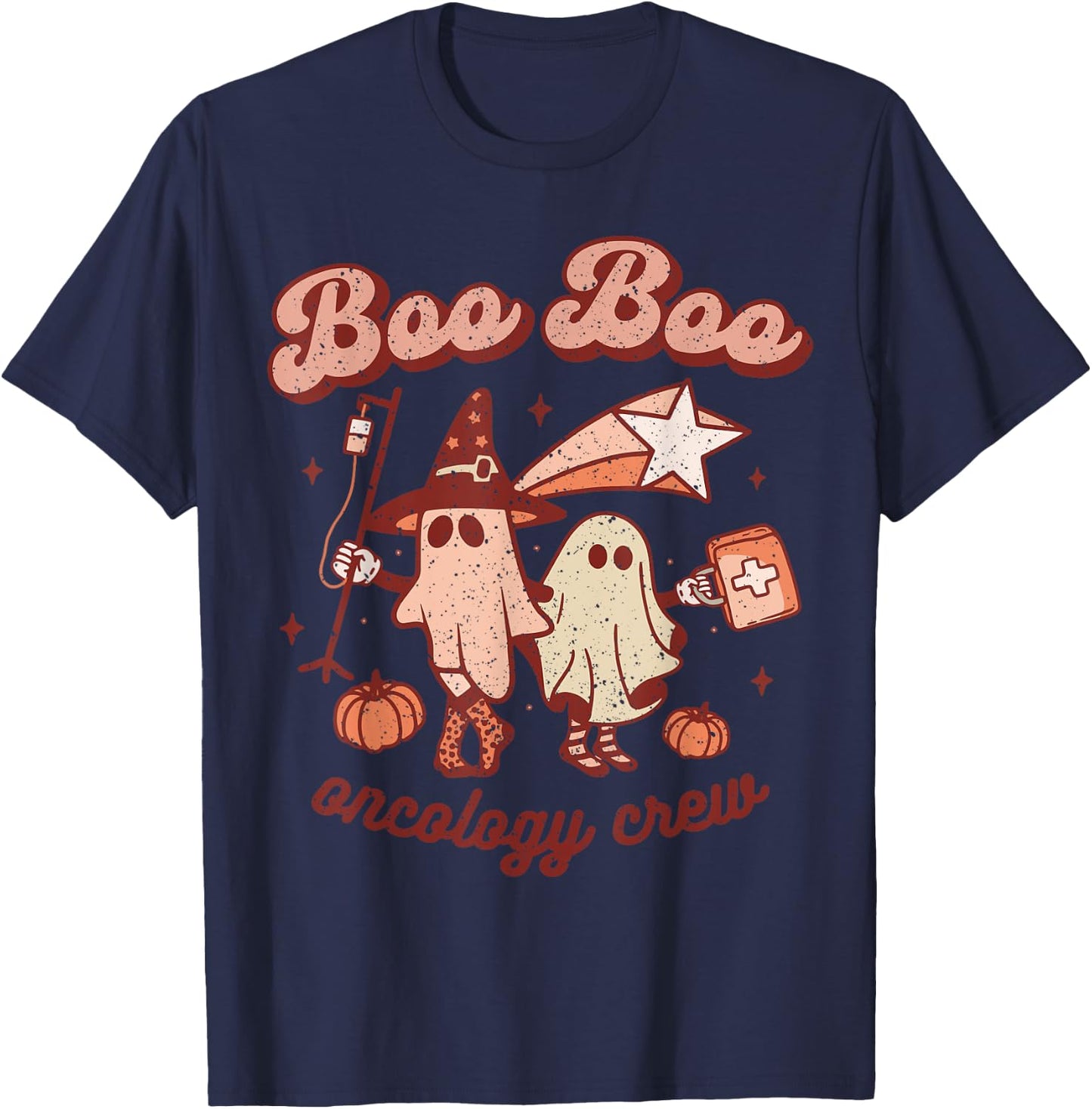 Spooky Boo Oncology Nurse Halloween Crew Fall ONC Nursing T-Shirt - T-Shirt | Navy