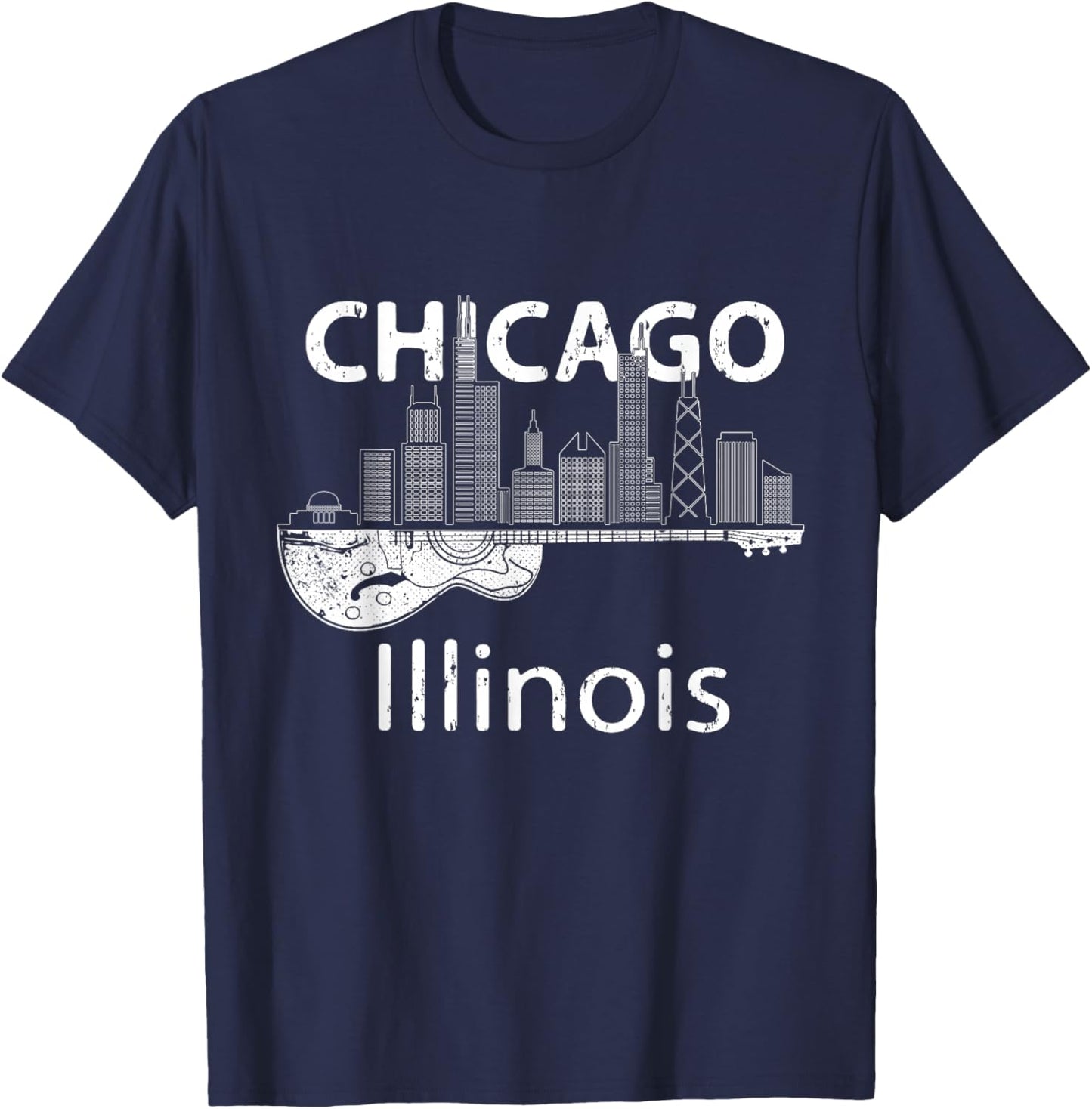 Chicago Souvenir Men Illinois Music Electric Guitar T-Shirt - T-Shirt | Navy