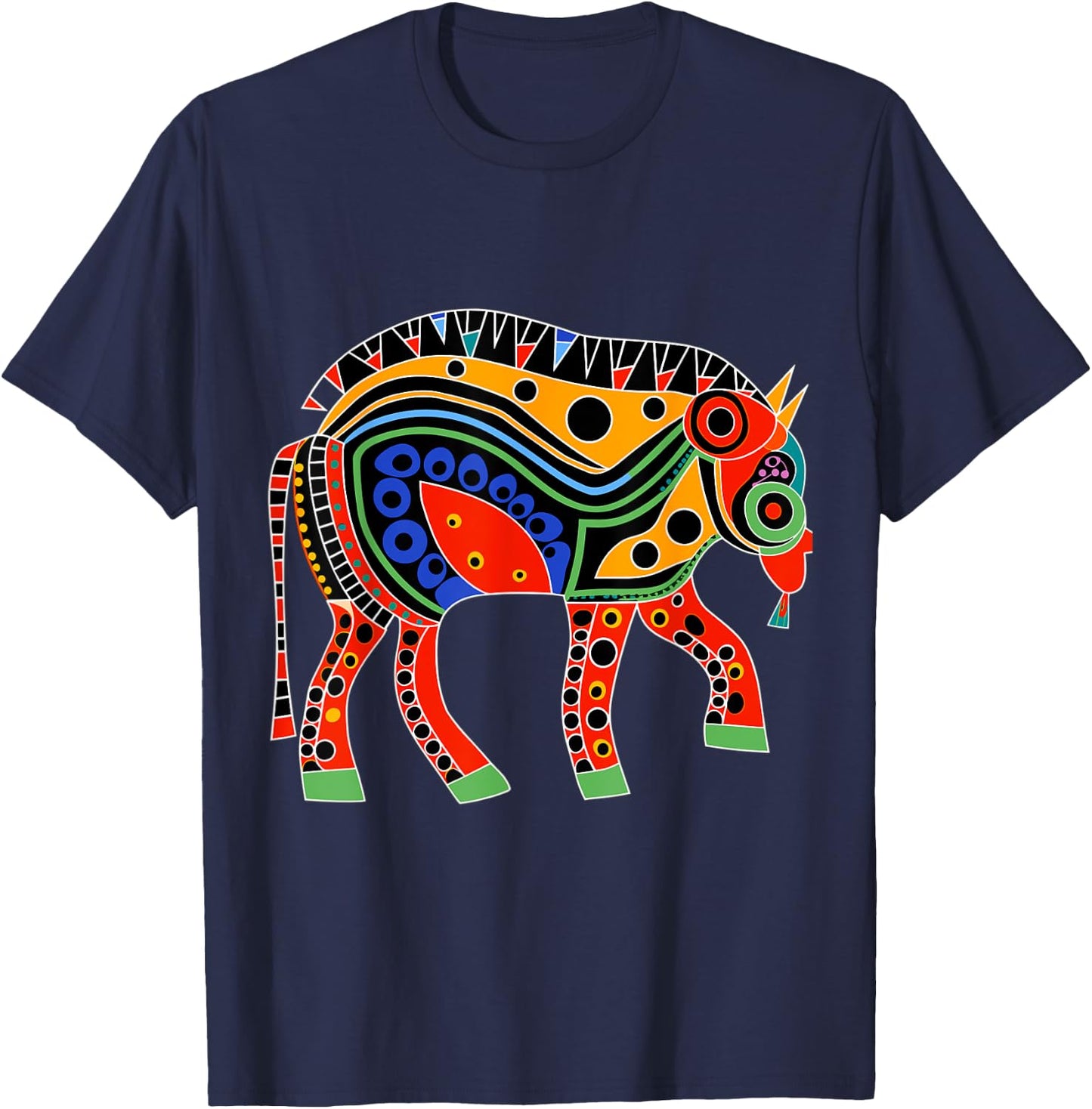 Native American Bison Pacific Northwest Coast Art Style T-Shirt - T-Shirt | Navy