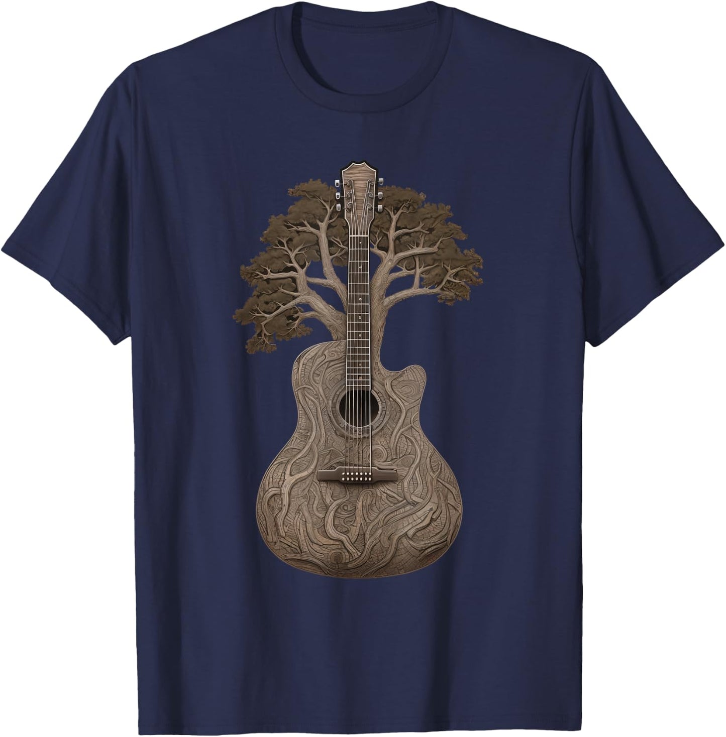 Harmonious Tree of Life Acoustic Guitar T-Shirt - T-Shirt | Navy