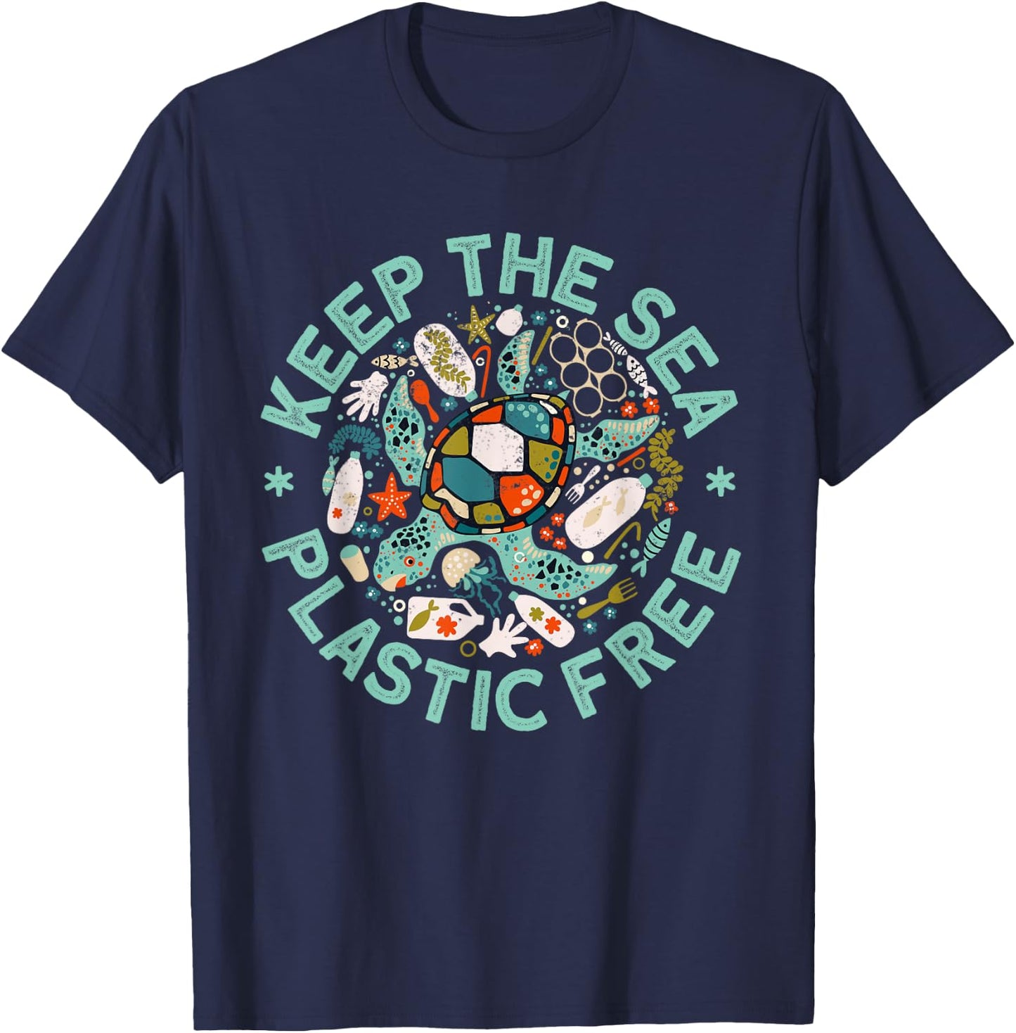 Keep The Sea Plastic Free Save Turtles Ocean Conservation T-Shirt - T-Shirt | Navy