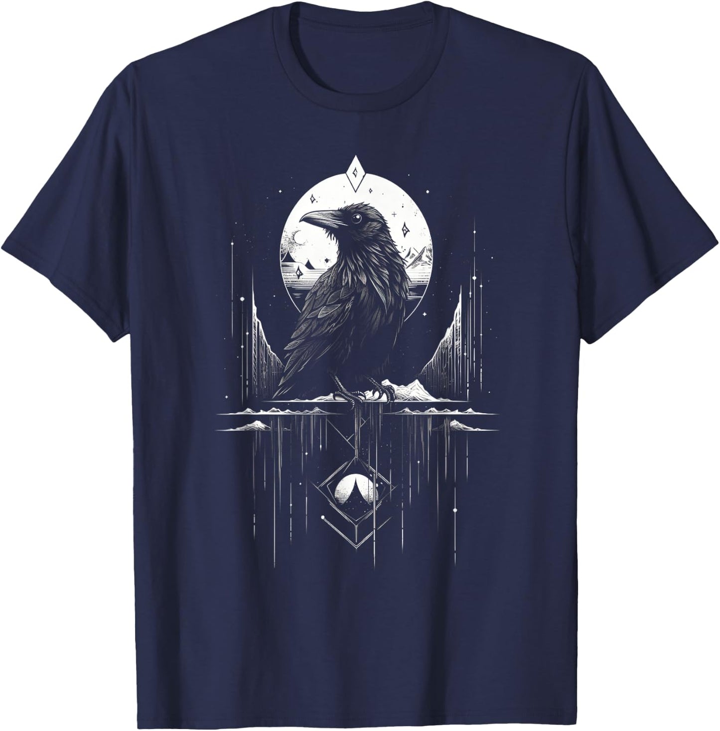 Raven Crow Dark Bird Witchcraft Omens Midnight T-Shirt - T-Shirt | Navy