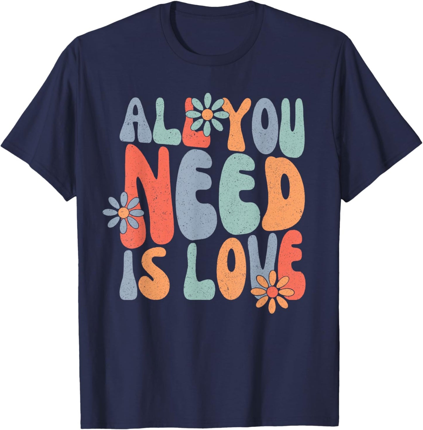 All You Need Is Love, Groovy Hippie Tie Dye T-Shirt - T-Shirt | Navy