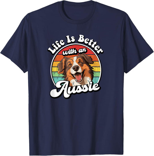 Retro Vintage Life Is Better Red Aussie Lover T-Shirt - T-Shirt | Navy